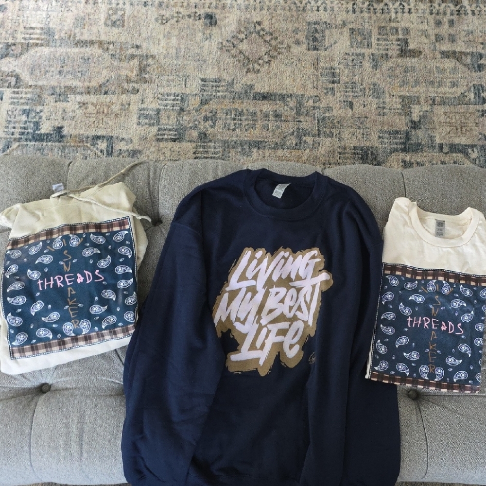 Navy Graphic Sweatshirt, SS And LS T Shirt Size Large